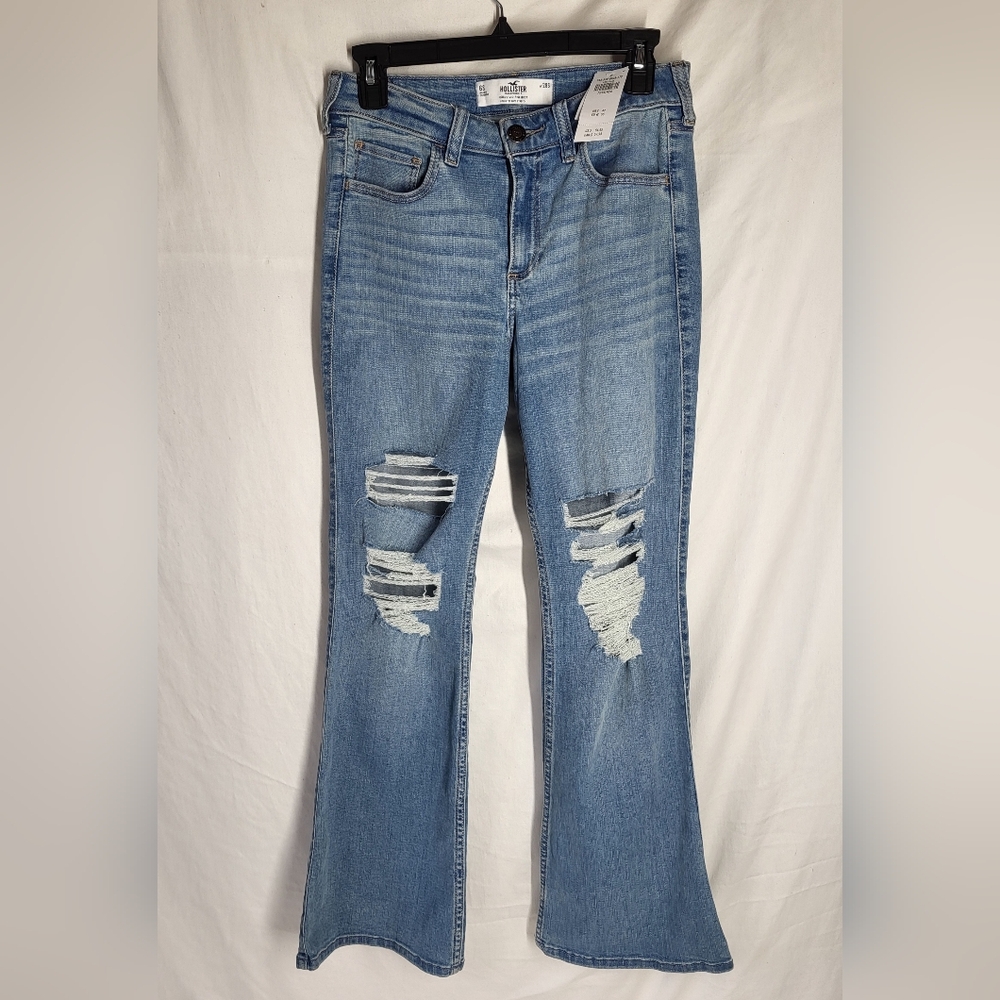NEW Hollister Soft Stretch Curvy Mid-Rise Boot Jeans 6S W28S Ripped Medium Wash